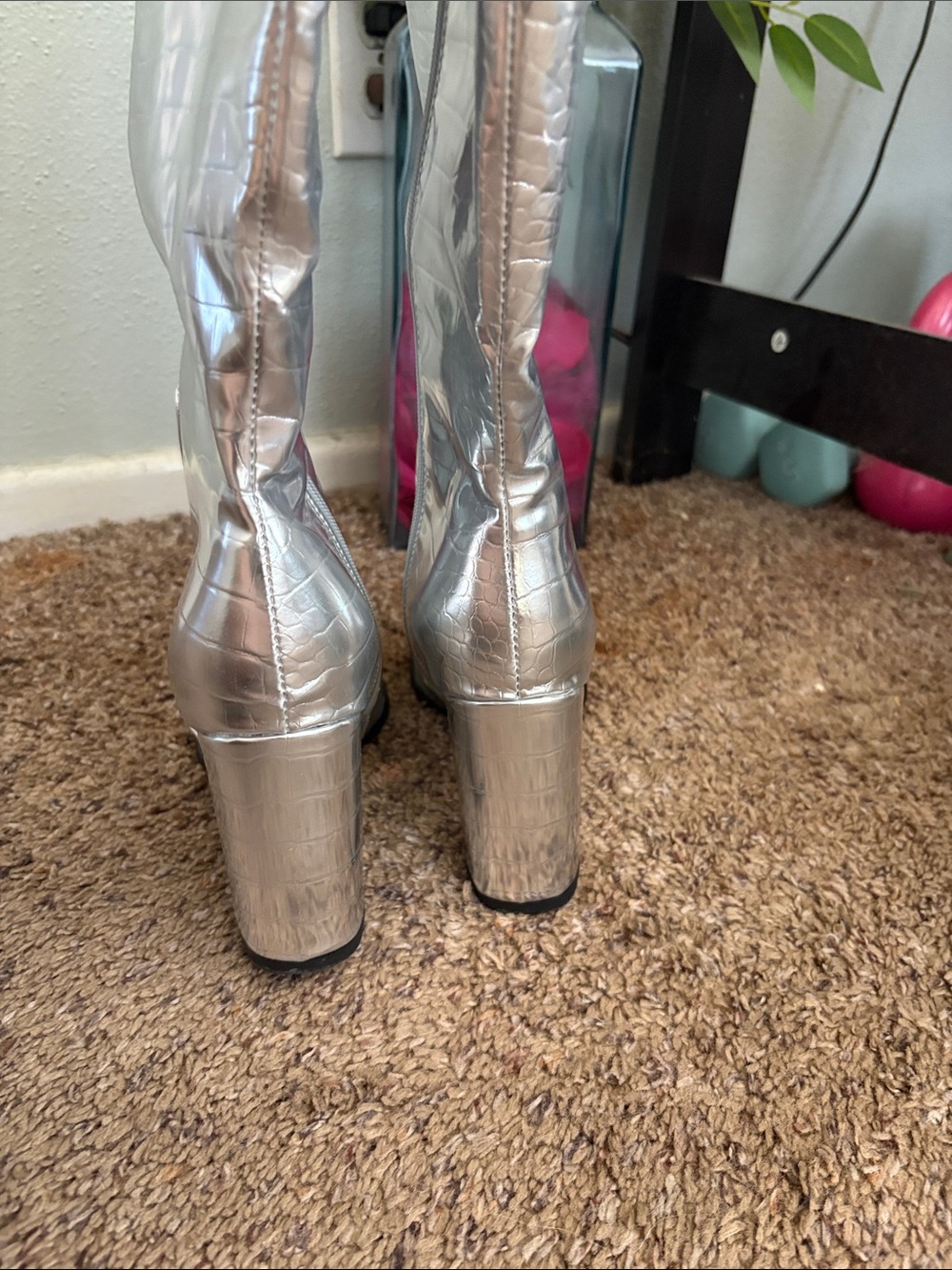 Amazon Silver Croc-Embossed Over-the-Knee Boots - Picture 5 of 11